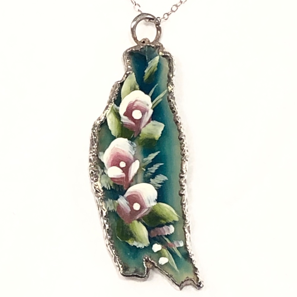 Painted Glass Pendant - Sterling Chain - Picture 1 of 7